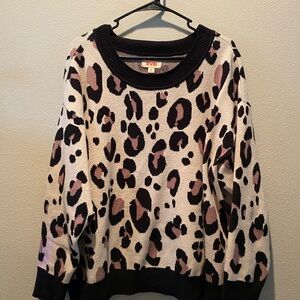 EVRI Leopard Print Sweater with Black Accents